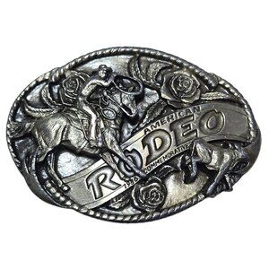 American Rodeo Belt Buckle 1986 Cowboy Calf Roper Western Wear Horse
